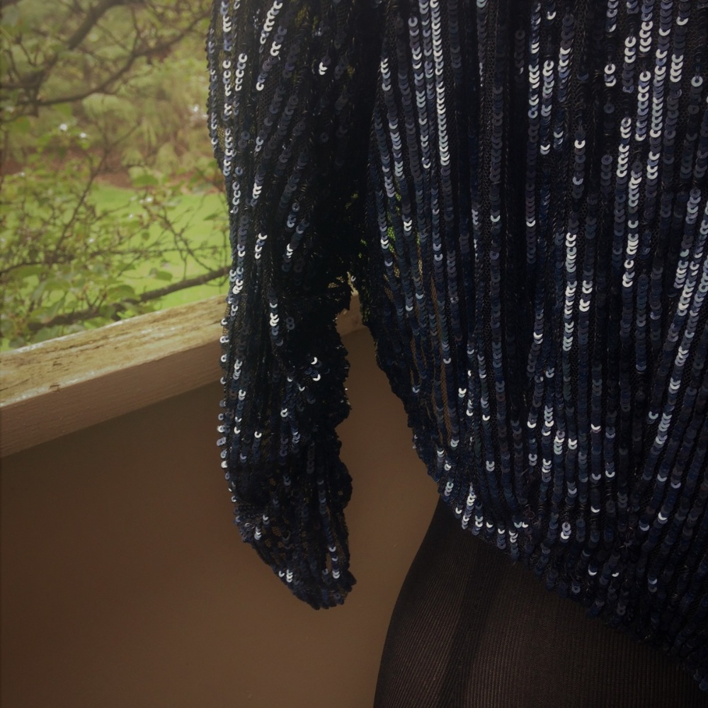 NWT FREE PEOPLE CROPPED BLUE SEQUIN JACKET, SIZE S - Picture 5 of 7